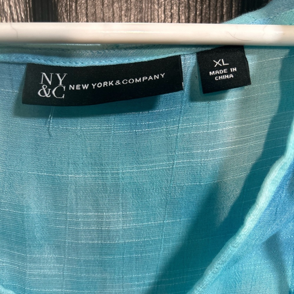 New York & Company Aqua Sheer Sleeveless Hooded Blouse - Picture 3 of 3